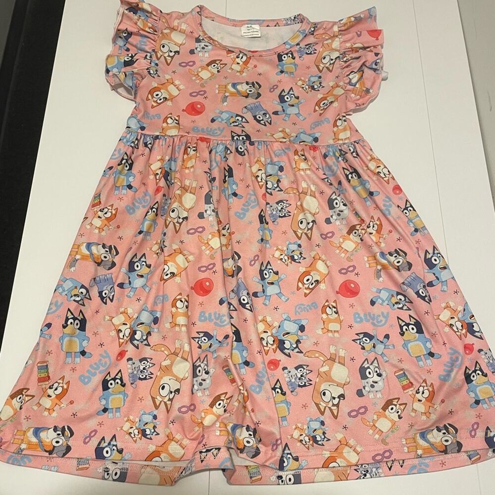 Bluey Dress Pink Ruffles Bingo & Gang Girl's Toddler Size XXL 6-7T Super Soft!